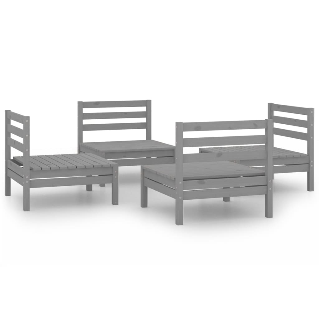 Salon de jardin 4 pcs Gris Bois de pin massif