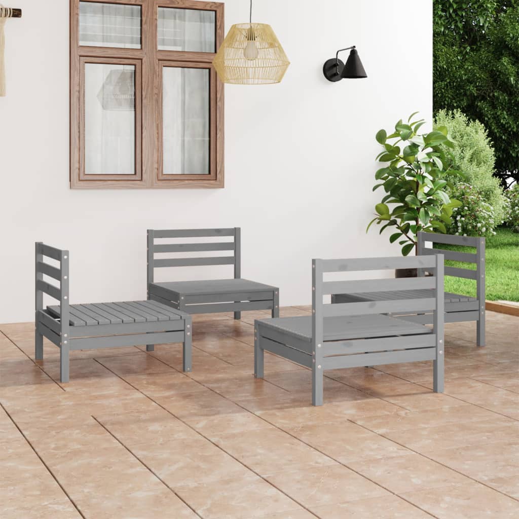 Salon de jardin 4 pcs Gris Bois de pin massif