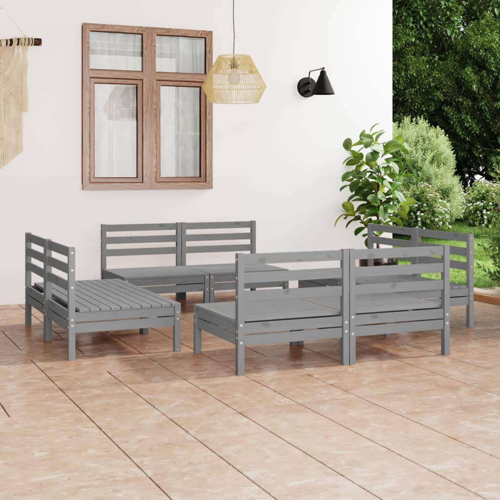 Salon de jardin 8 pcs Gris Bois de pin massif