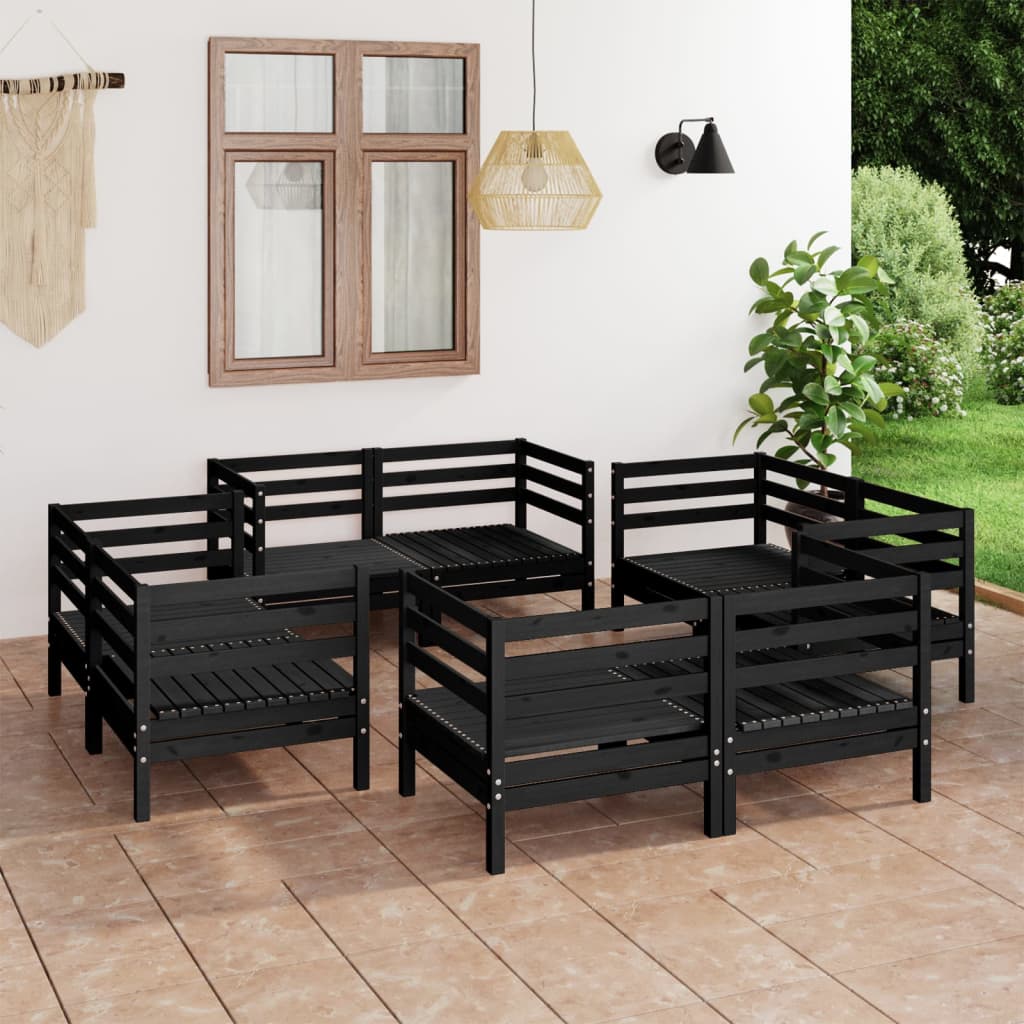 8 pcs black garden furniture solid pine wood