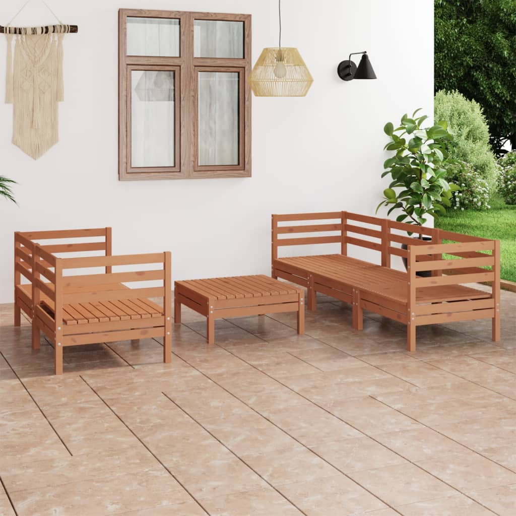 Garden furniture 6 pcs brown honey solid pine wood