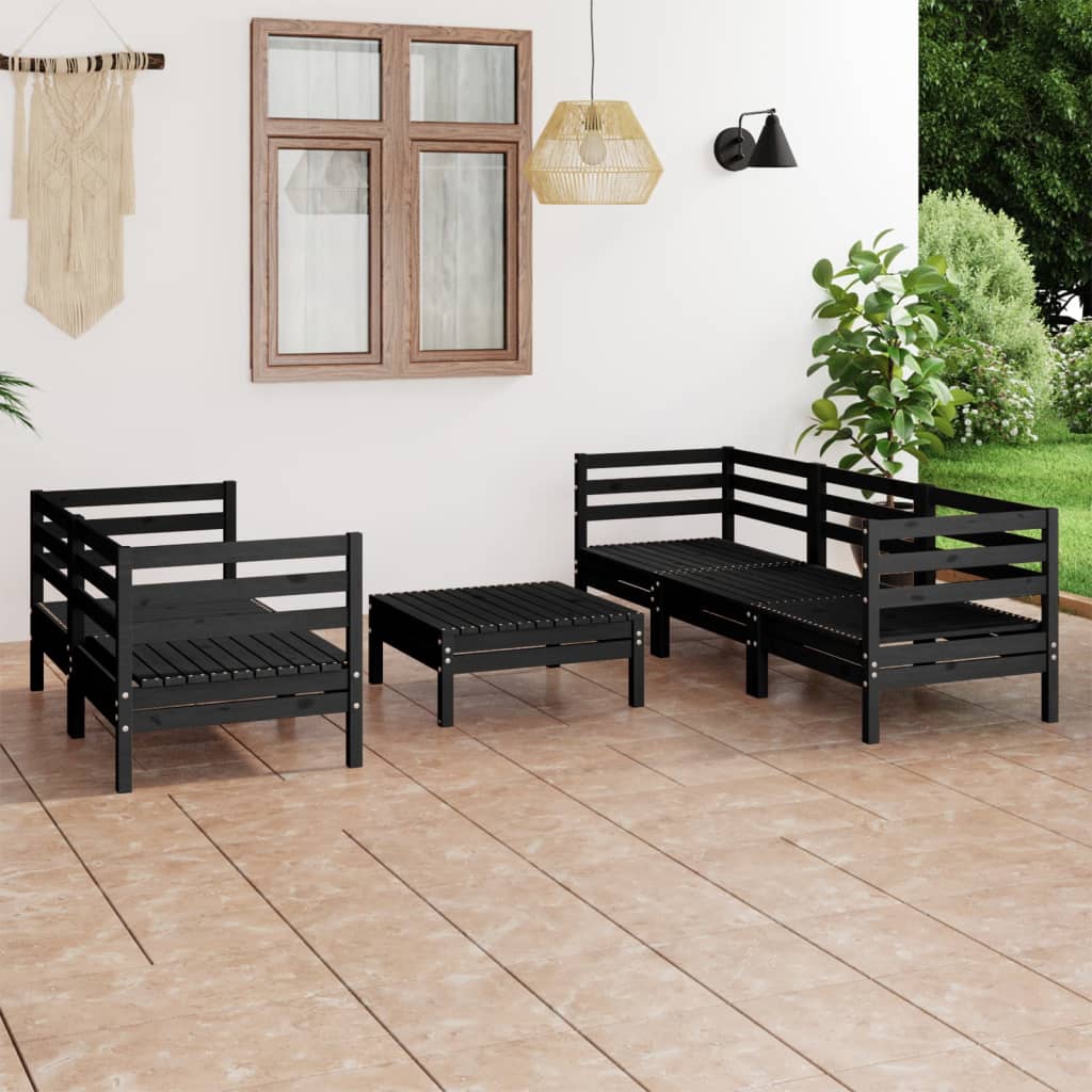 Garden furniture 6 pcs black pine wood