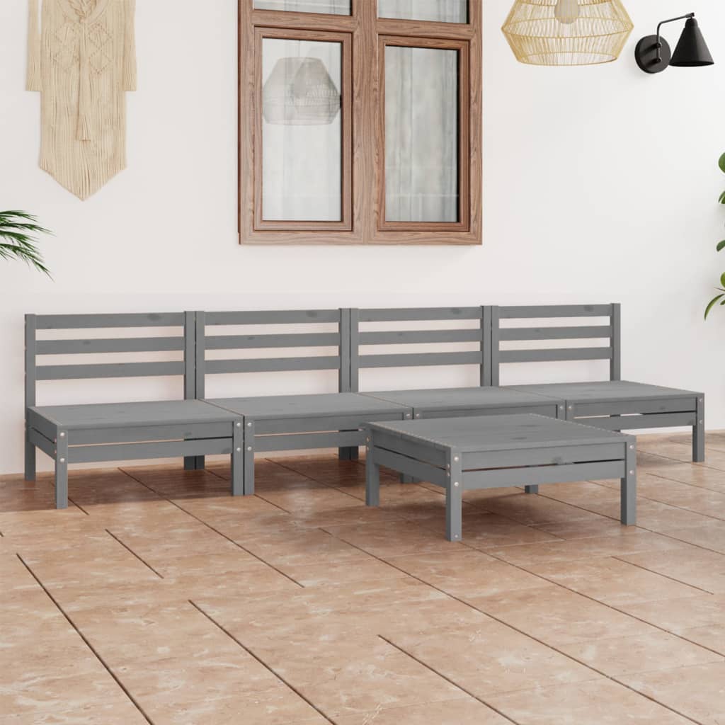 Garden furniture 5 pcs gray solid pine wood