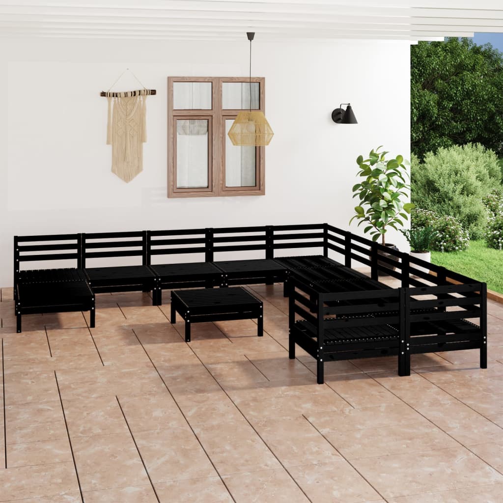 Salon de jardin 12 pcs Noir Bois de pin massif