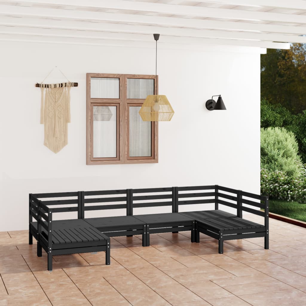 Salon de jardin 6 pcs Noir Bois de pin massif