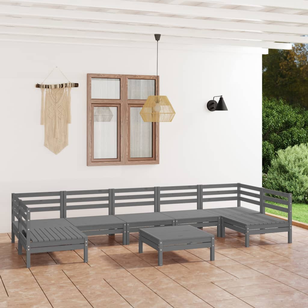 Salon de jardin 8 pcs Gris Bois de pin massif