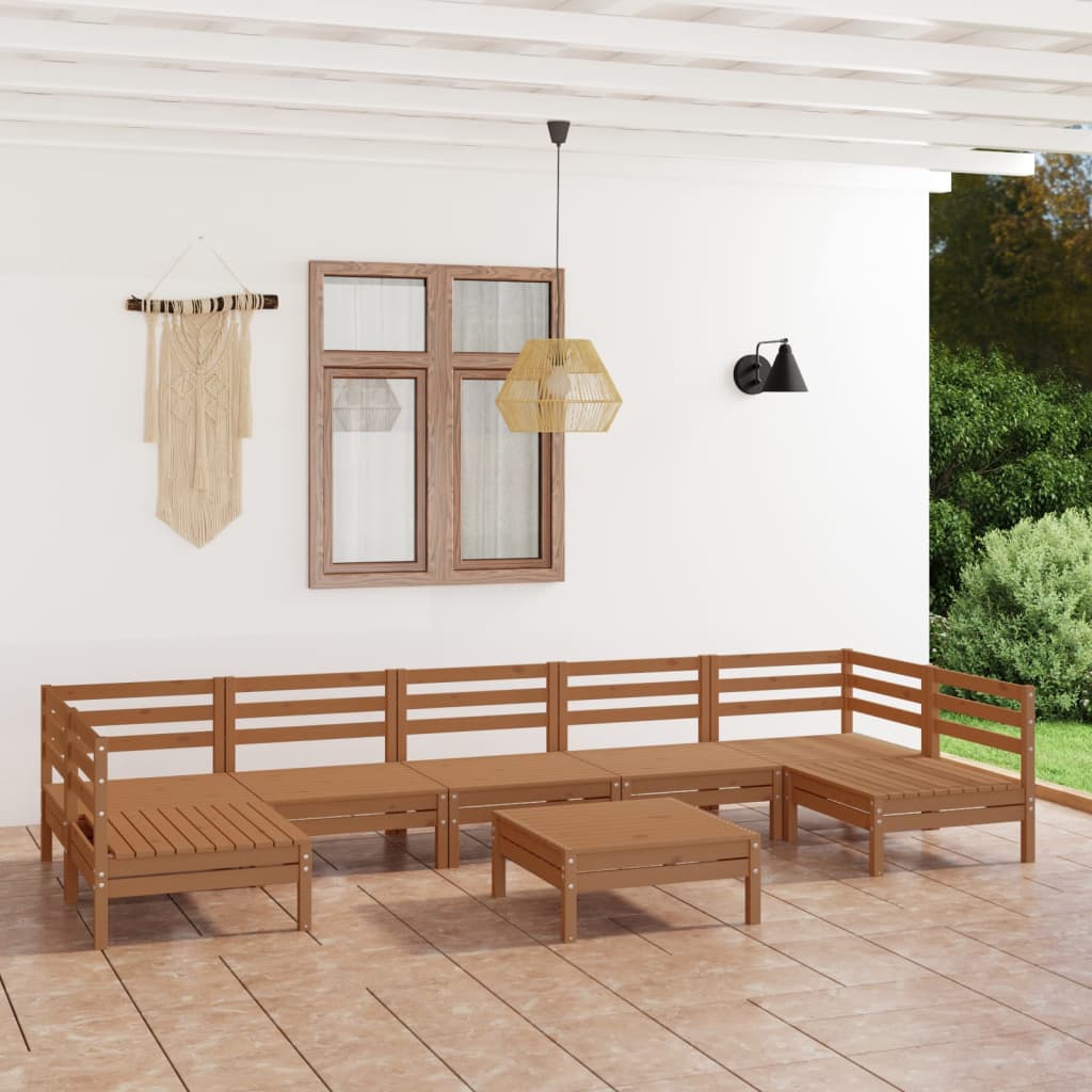 Salon de jardin 8 pcs Marron miel Bois de pin massif