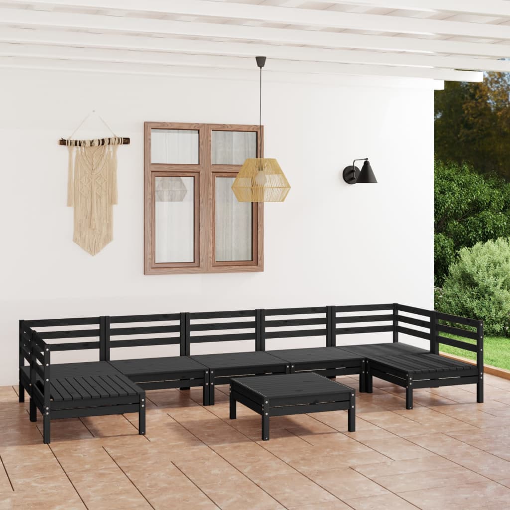 Salon de jardin 8 pcs Noir Bois de pin massif