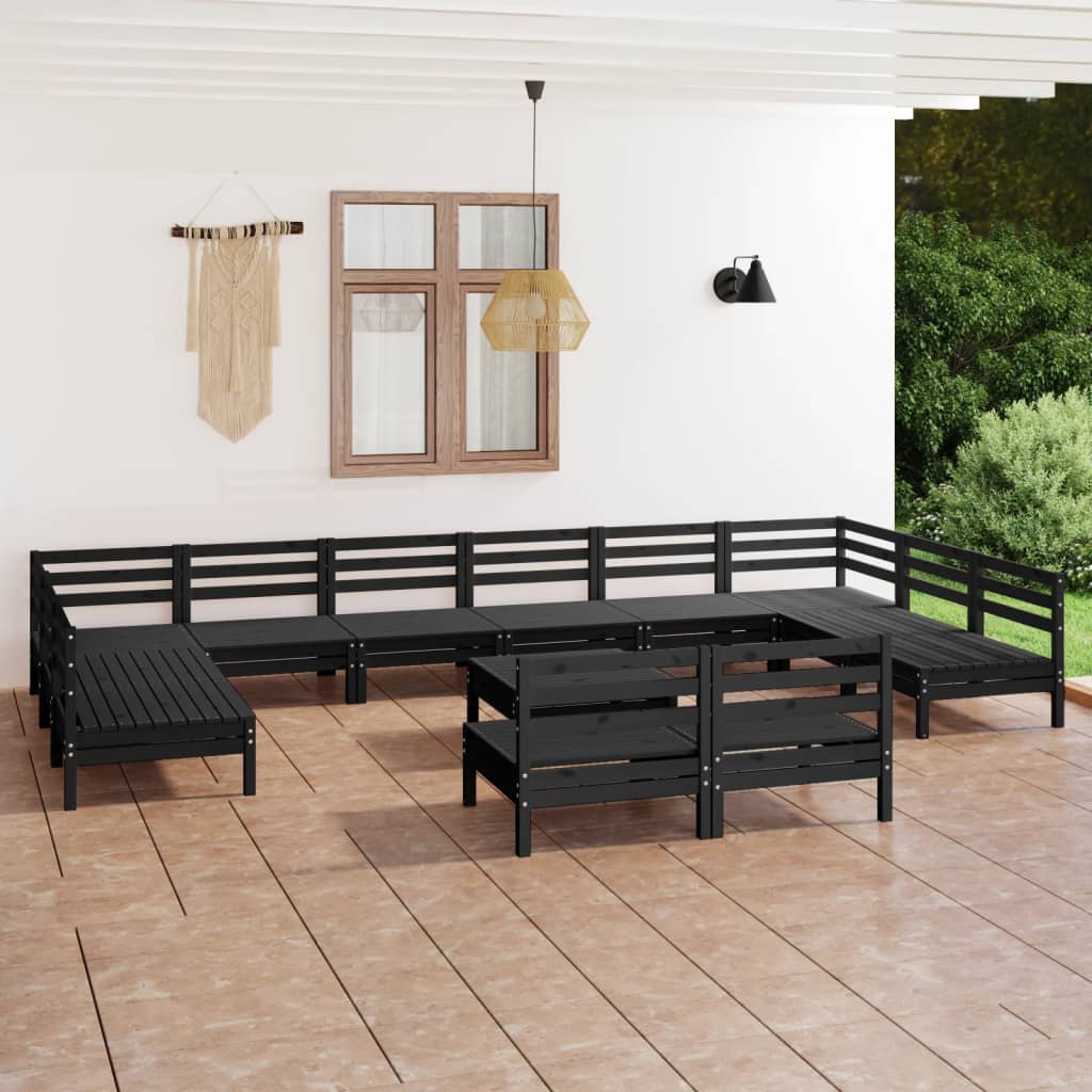 Salon de jardin 13 pcs Noir Bois de pin massif