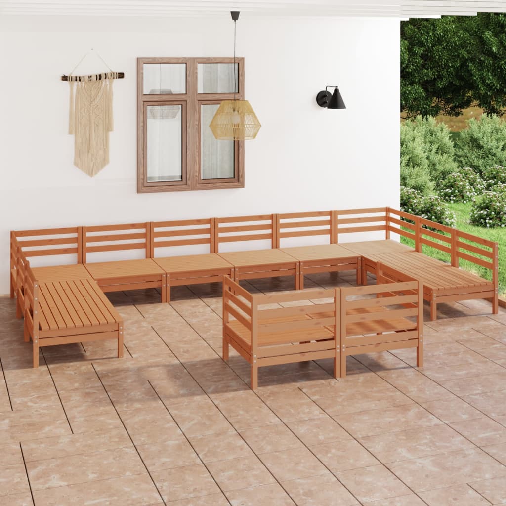 Salon de jardin 12 pcs Marron miel Bois de pin massif