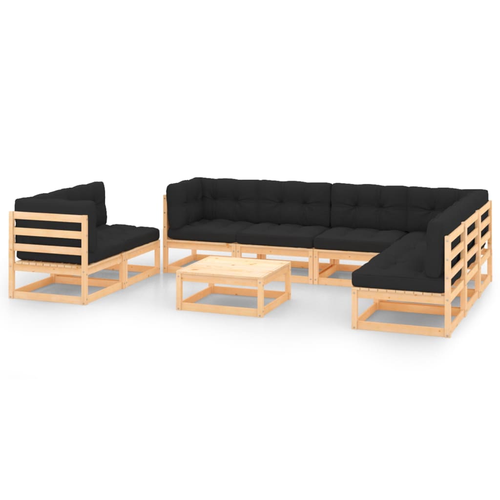 9 pcs garden furniture with solid pine wood cushions
