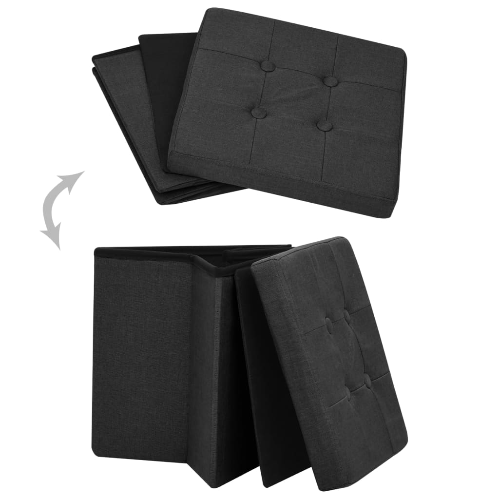 Set di 2 sgabelli portaoggetti pieghevoli in finto lino nero