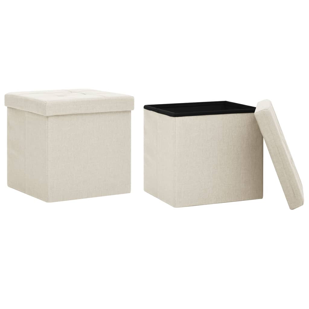 Foldable storage stools Set of 2 white False Linen Cream