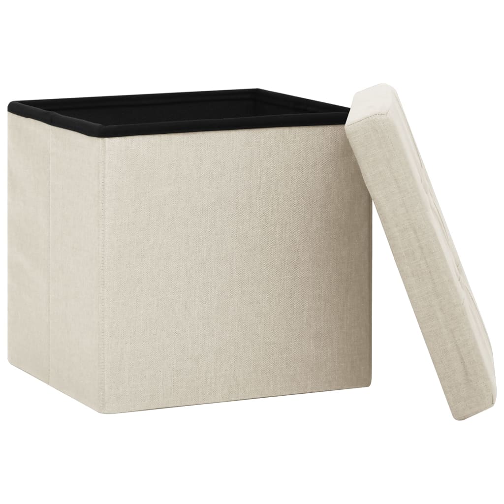 Foldable storage stools Set of 2 white False Linen Cream