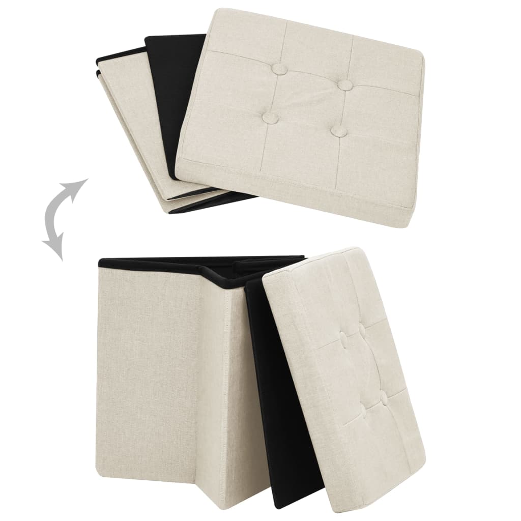 Set di 2 sgabelli portaoggetti pieghevoli in finto lino bianco crema