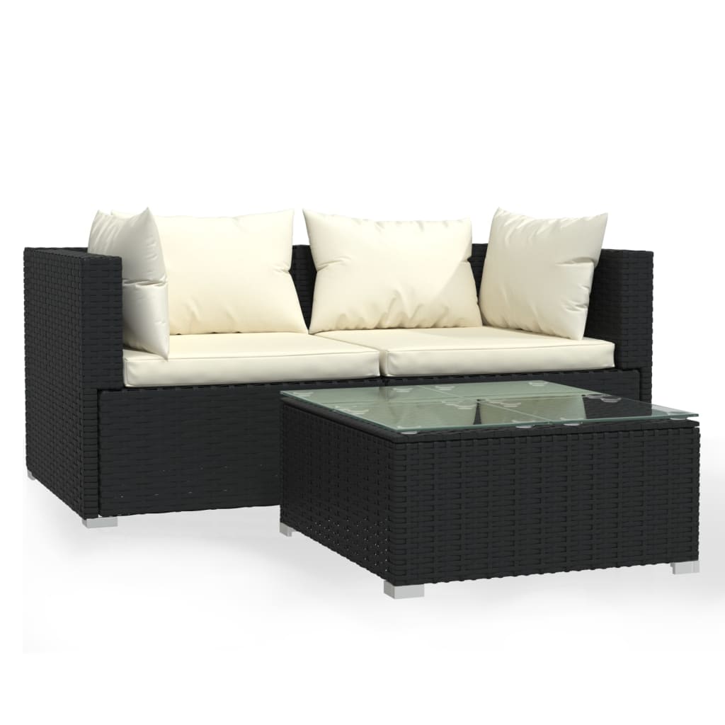 3 pcs garden furniture with black braided resin cushions