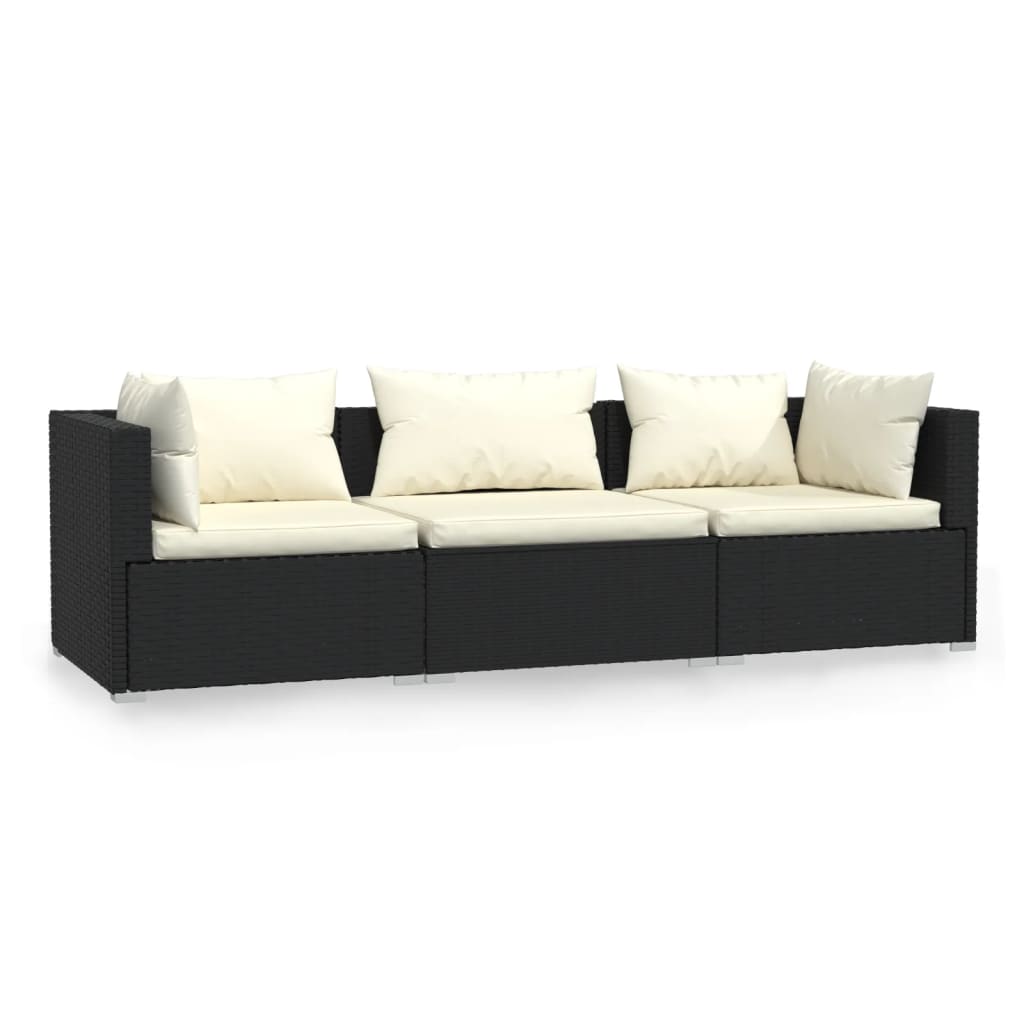 3 -seater sofa with black braided resin cushions