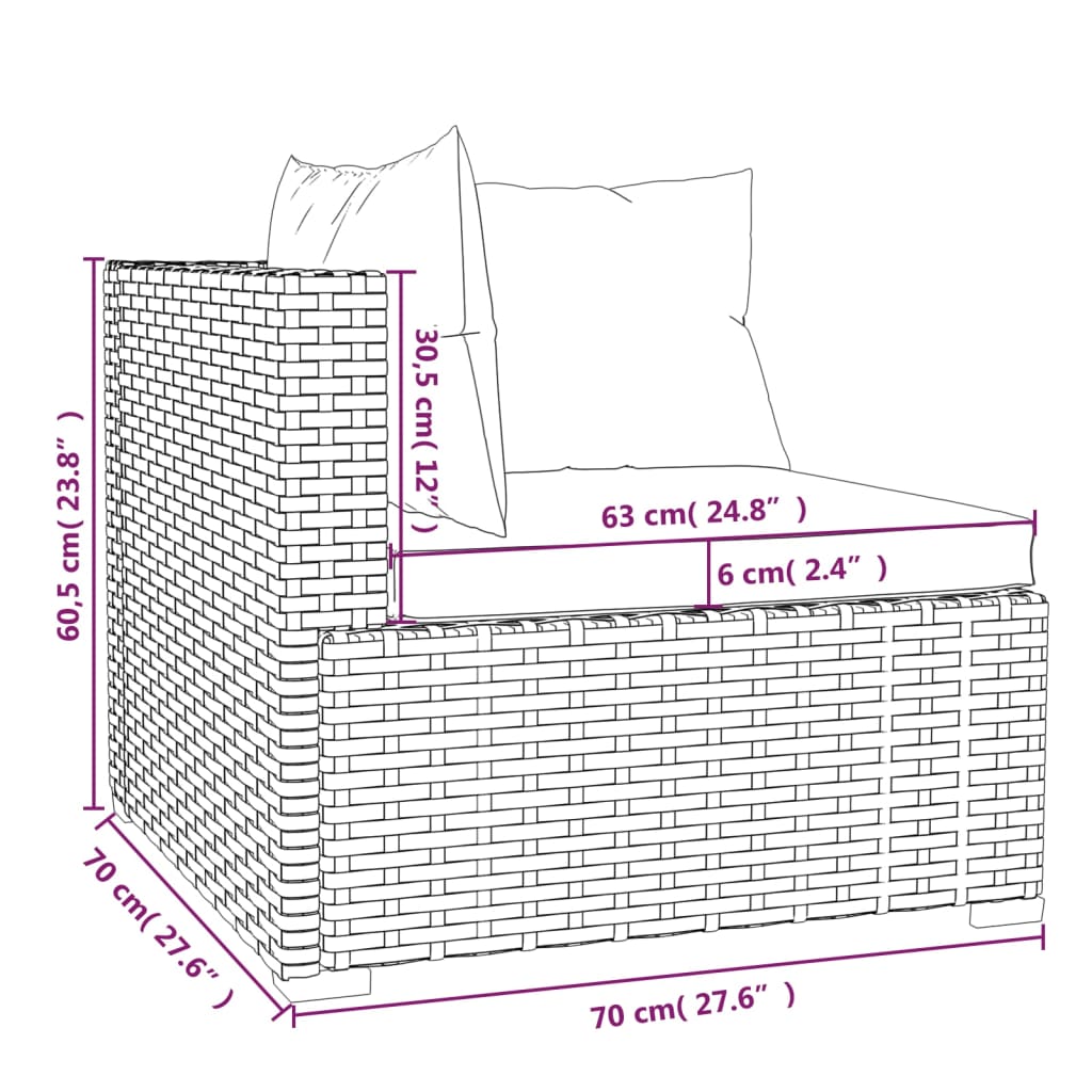 3 -Seerer -Sofa mit schwarzen geflochtenen Harzkissen