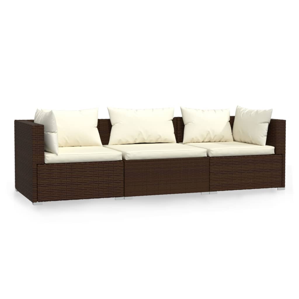 3 -seater sofa with braided brown resin cushions