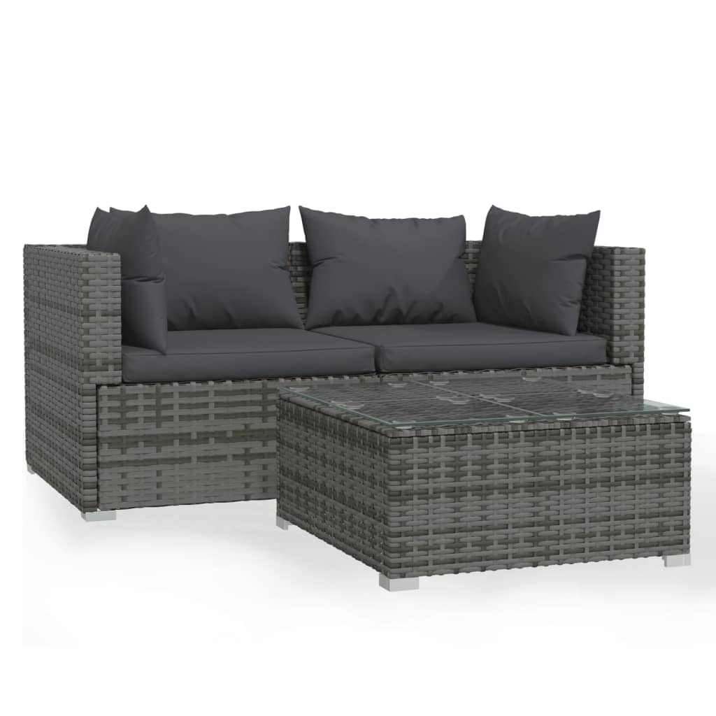 3 pcs garden furniture with braided resin gray cushions