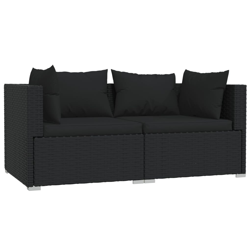 2 -Seter -Sofa mit schwarzen geflochtenen Harzkissen