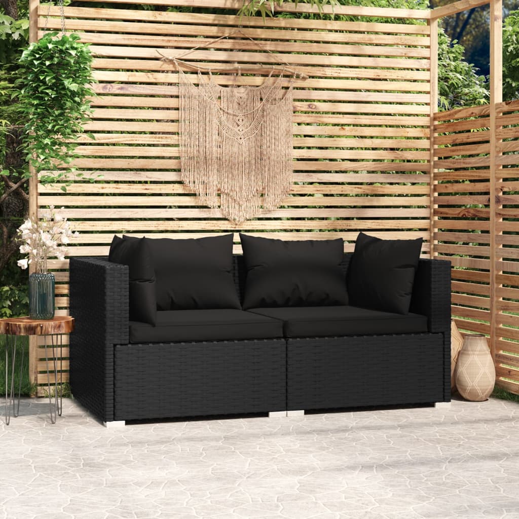 2 -seater sofa with black braided resin cushions