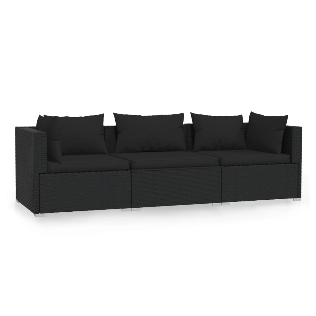 3 -Seerer -Sofa mit schwarzen geflochtenen Harzkissen