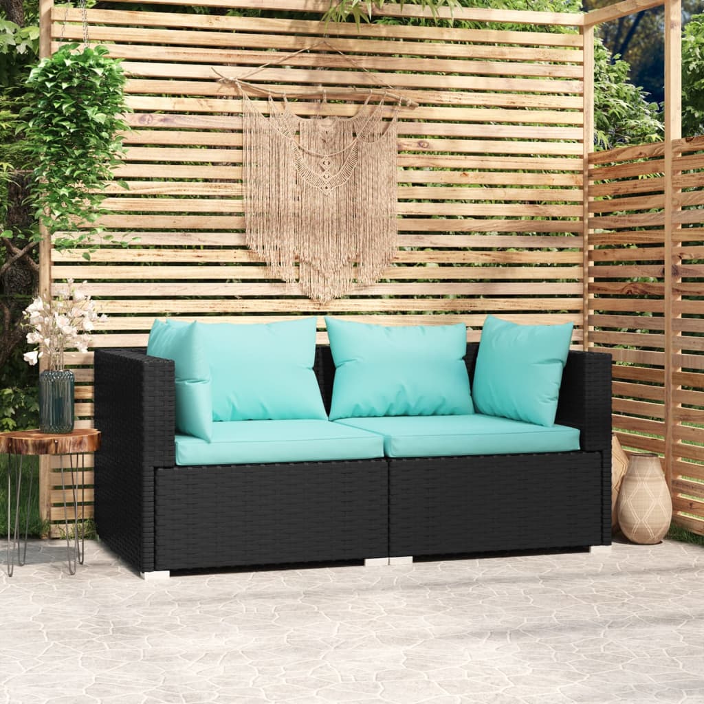 2 -seater sofa with black braided resin cushions