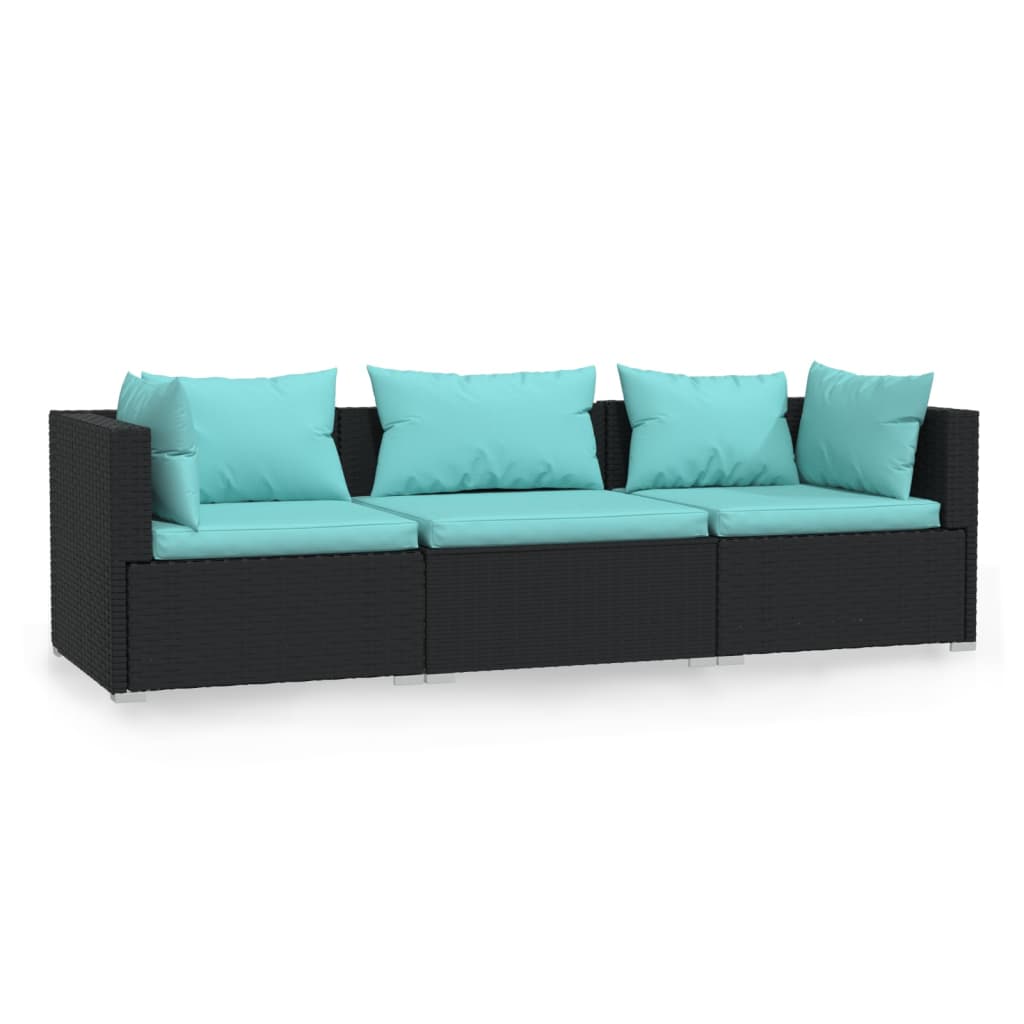 3 -seater sofa with black braided resin cushions