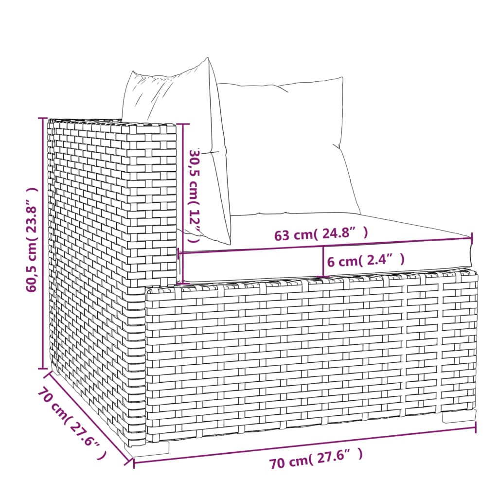 3 -seater sofa with black braided resin cushions