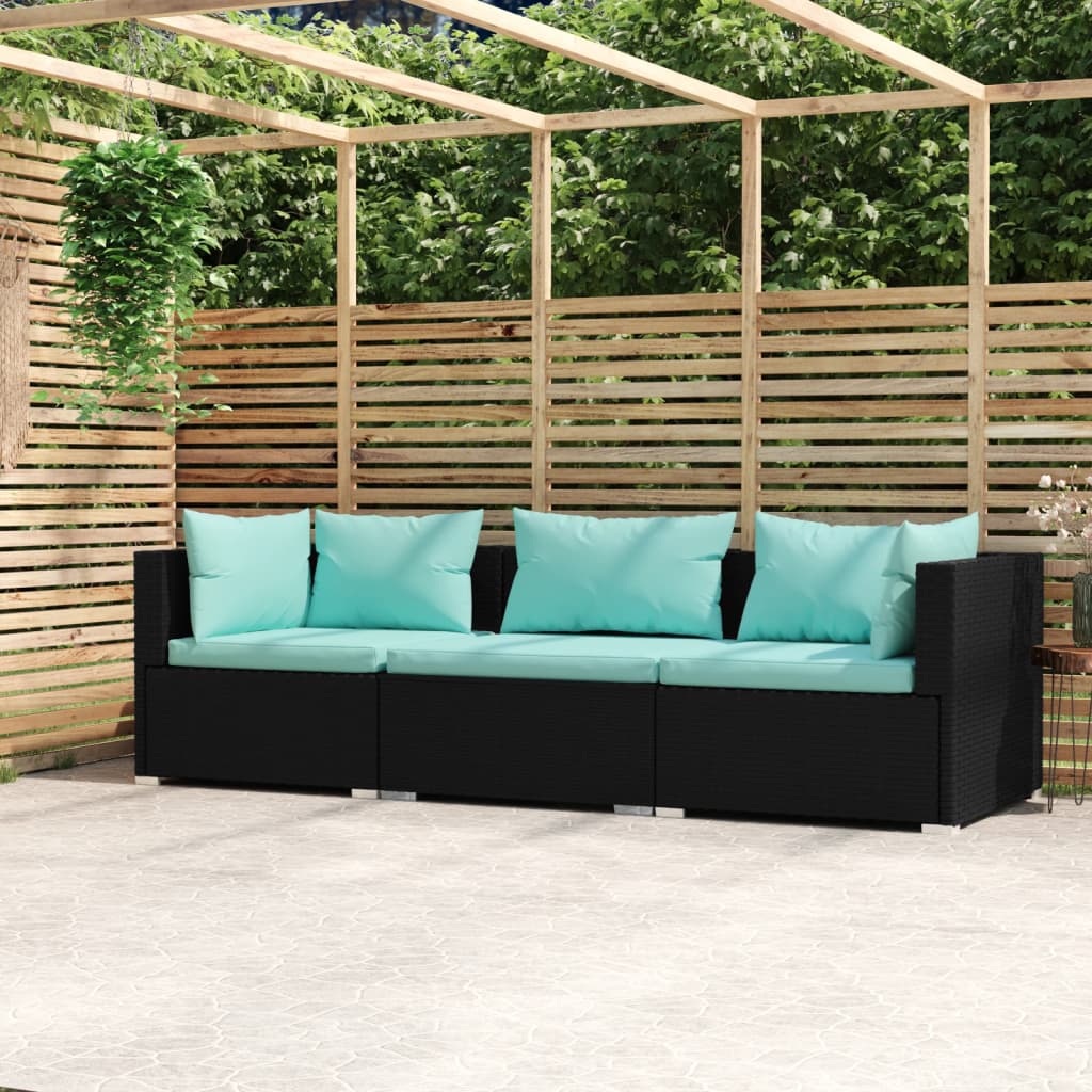 3 -seater sofa with black braided resin cushions