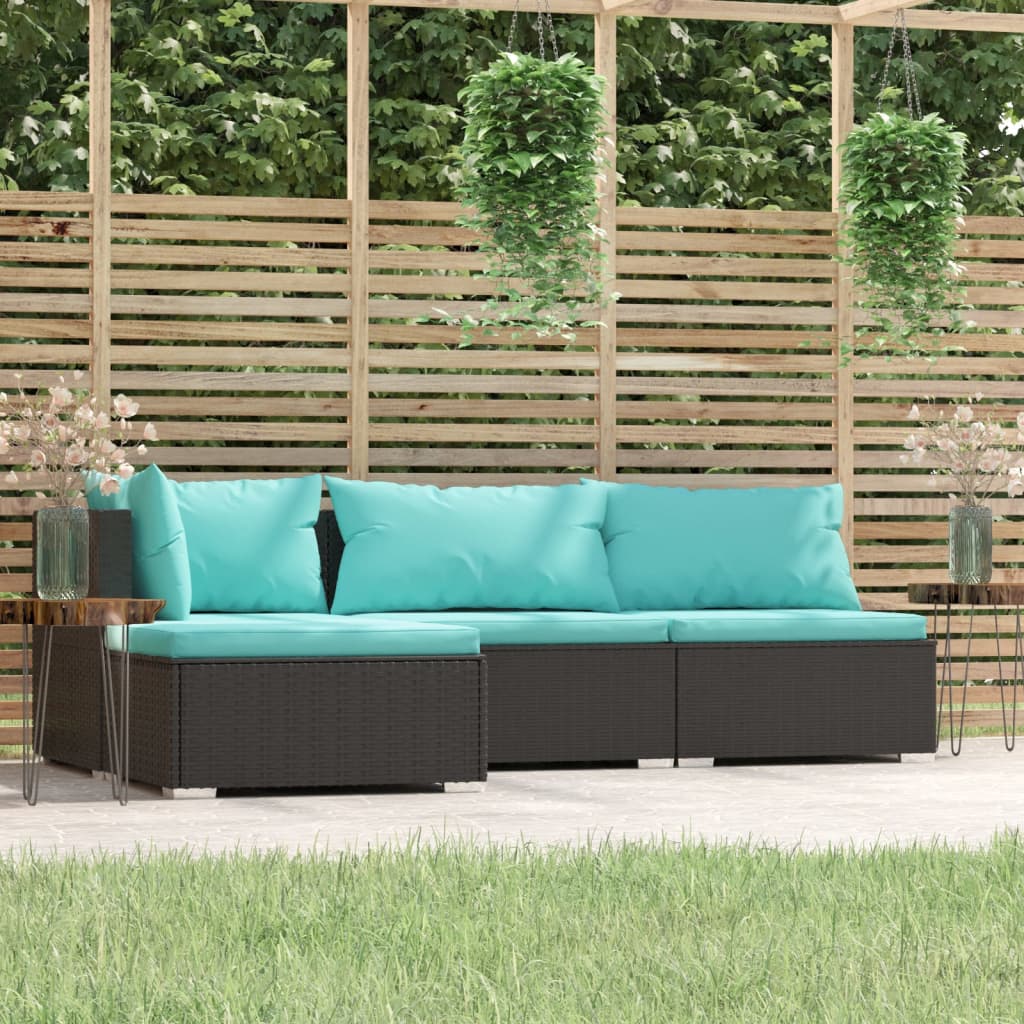 4 pcs garden furniture with black braided resin cushions