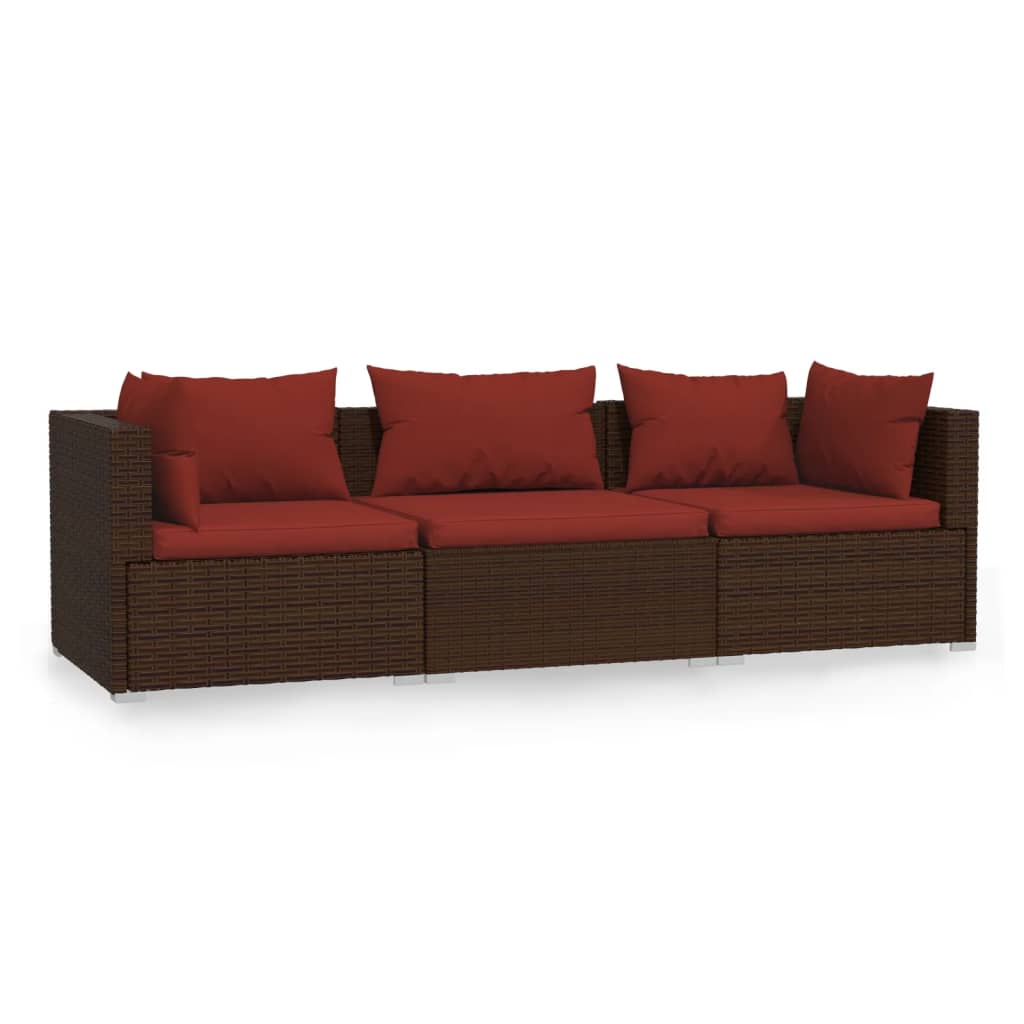 3 -seater sofa with braided brown resin cushions