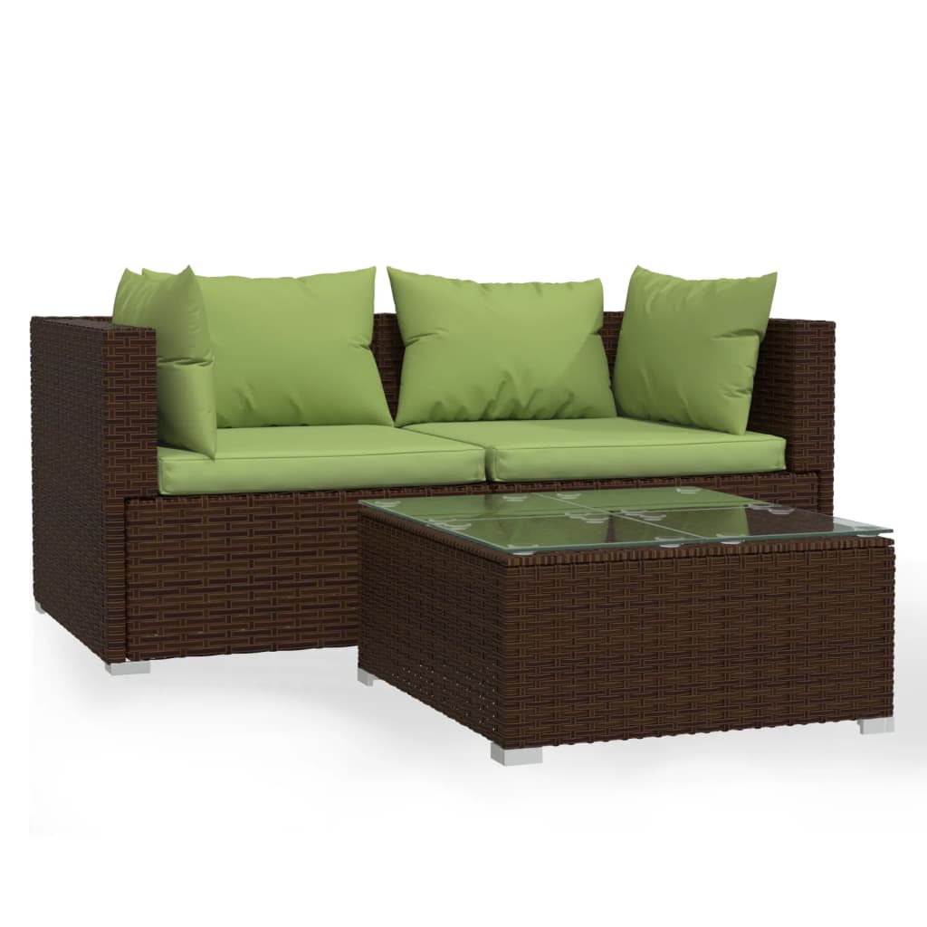 3 pcs garden furniture with braided brown resin cushions