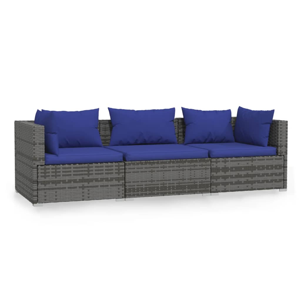 3 -seater sofa with braided resin gray cushions