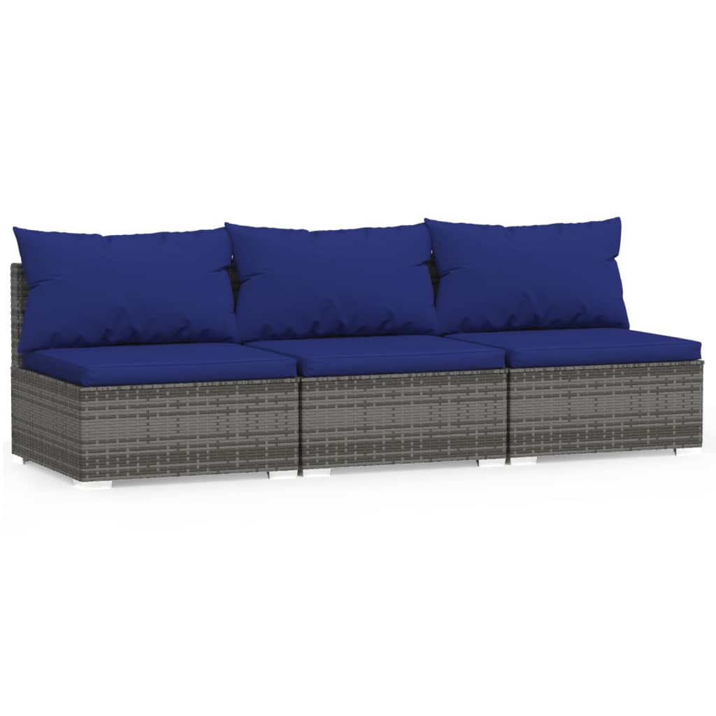 3 -seater sofa with braided resin gray cushions