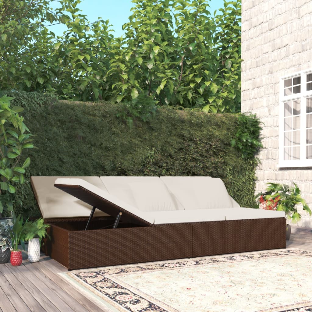 Convertible deckchair with brown braided resin cushions