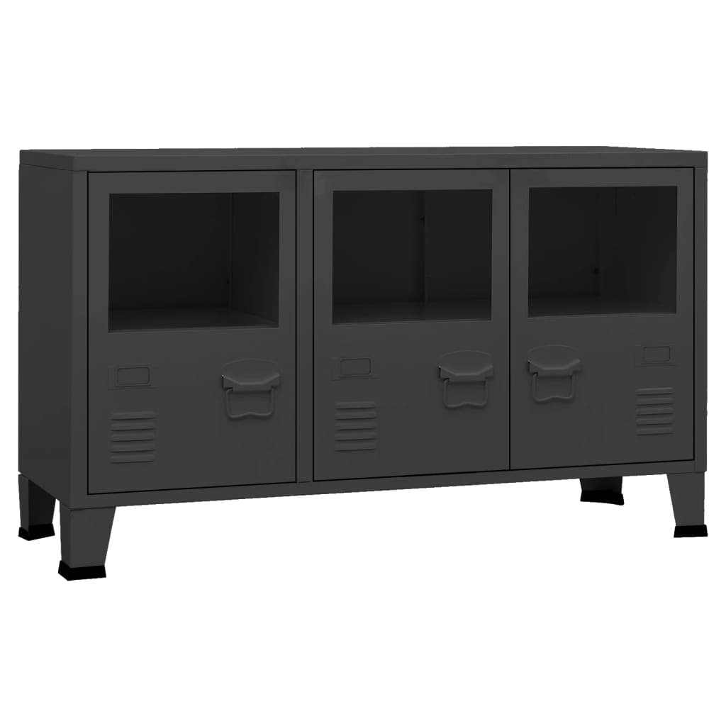 Credenza industriale Nera 105x35x62 cm Metallo e vetro