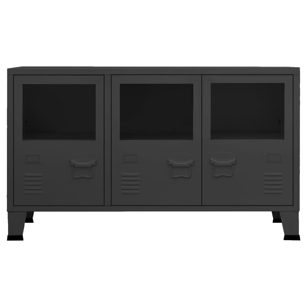 Credenza industriale Nera 105x35x62 cm Metallo e vetro