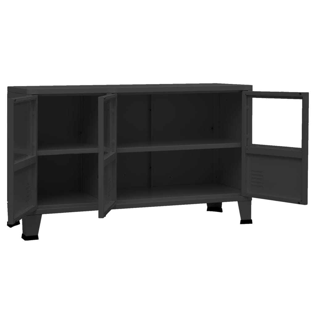 Credenza industriale Nera 105x35x62 cm Metallo e vetro