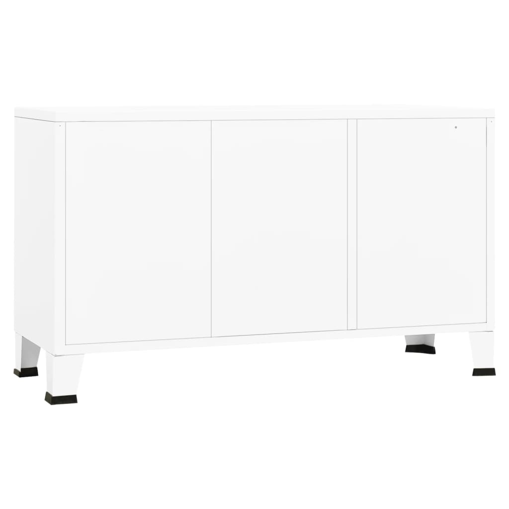 White industrial buffet 105x35x62 cm metal and glass