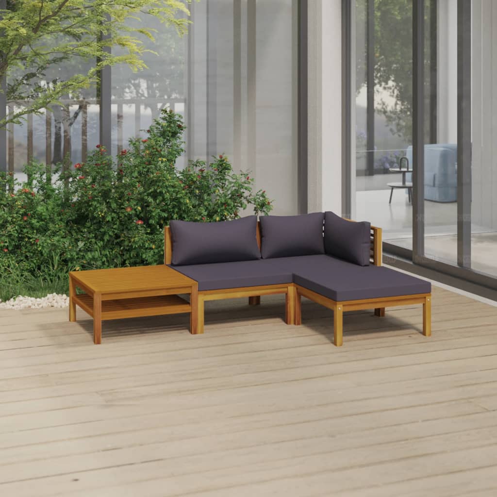 Salon de jardin 4 pcs avec coussin Bois d'acacia solide