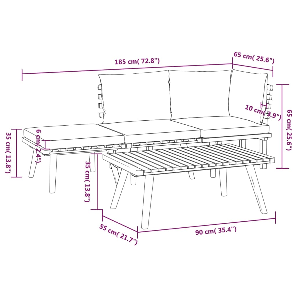 Salon de jardin 4 pcs avec coussins Bois d'acacia solide