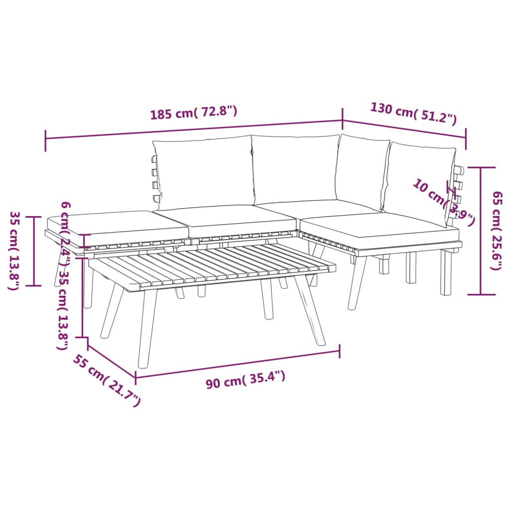 Salon de jardin 5 pcs avec coussins Bois d'acacia solide