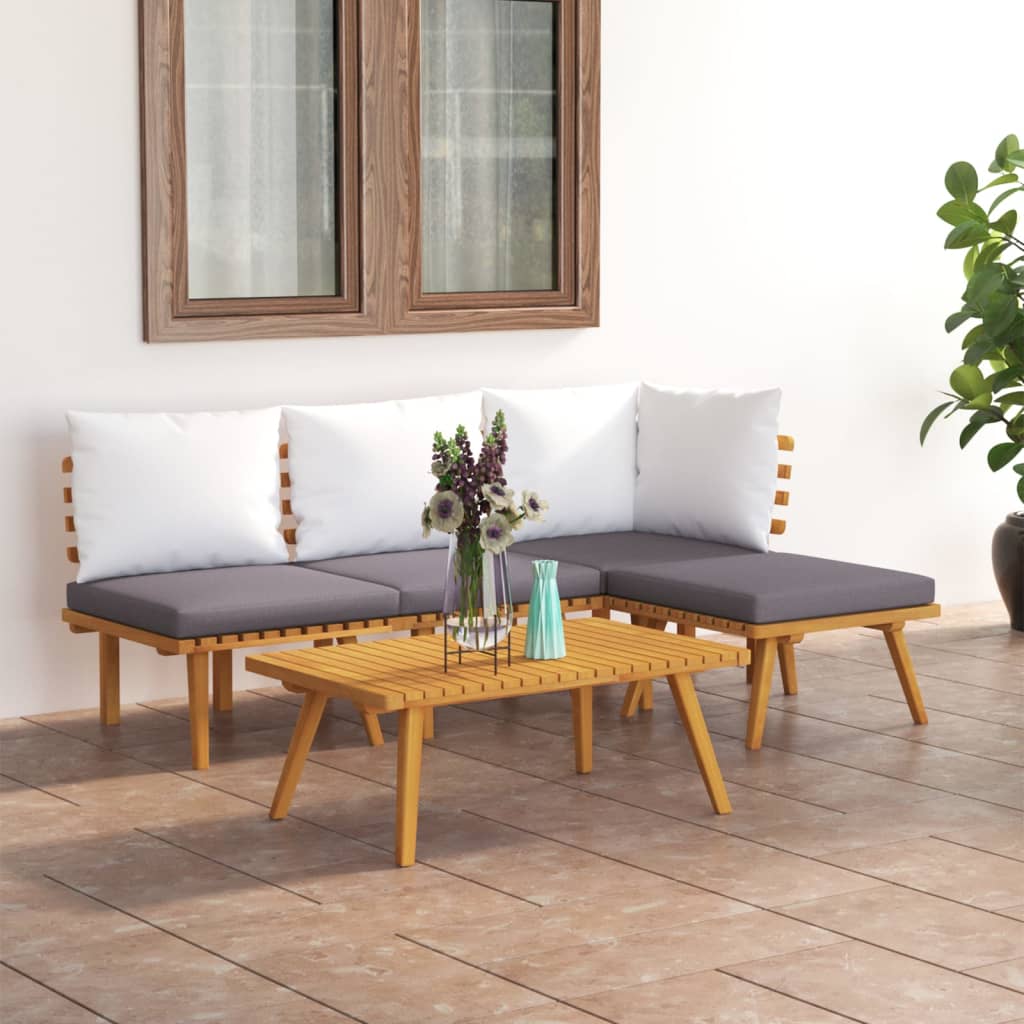 Salon de jardin 5 pcs avec coussins Bois d'acacia solide