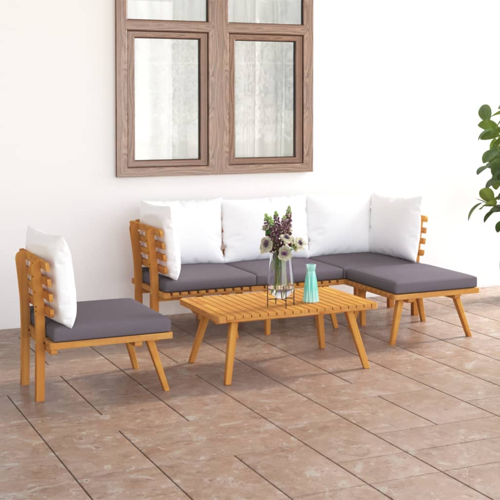 Salon de jardin 6 pcs avec coussins Bois d'acacia solide