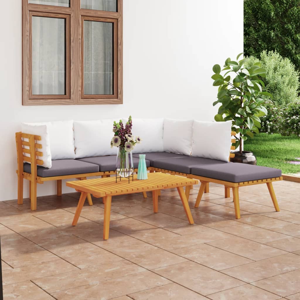 Salon de jardin 6 pcs avec coussins Bois d'acacia solide