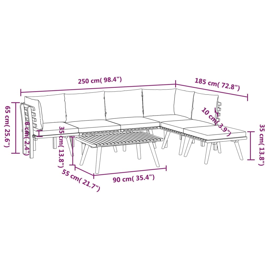 Salon de jardin 7 pcs avec coussins Bois d'acacia solide