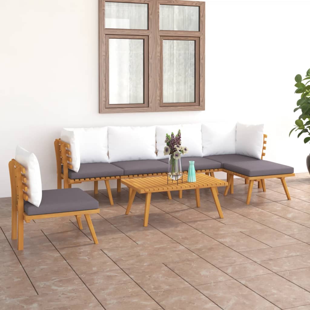 Salon de jardin 7 pcs avec coussins Bois d'acacia solide