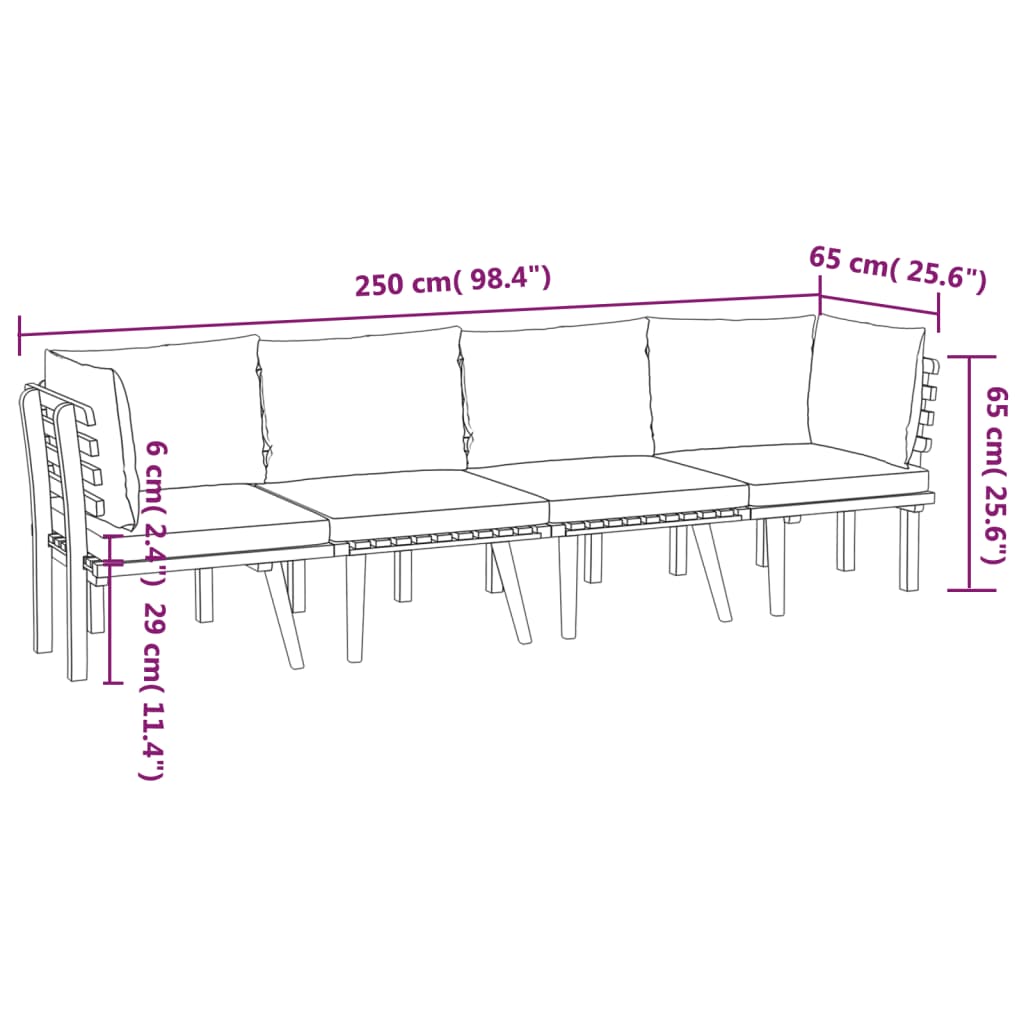 Salon de jardin 4 pcs avec coussins Bois d'acacia solide